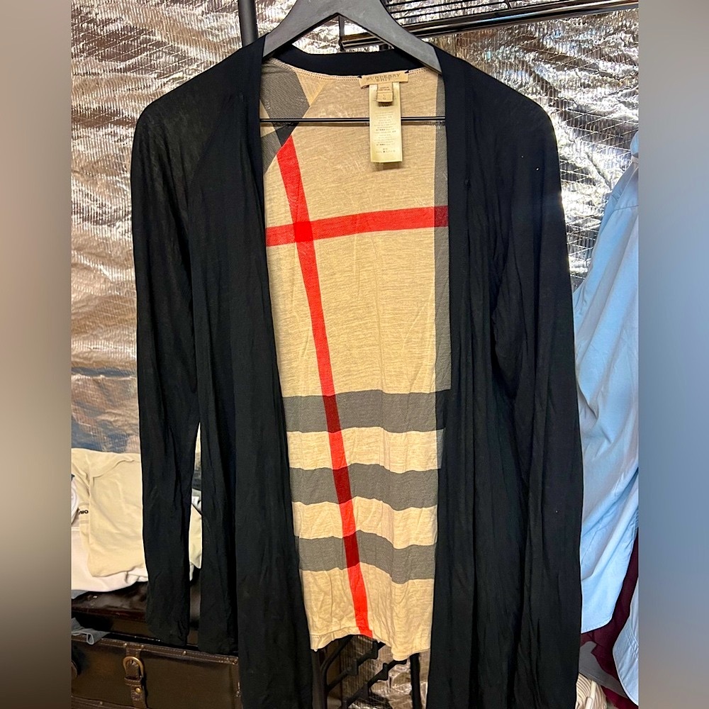 Burberry Brit Navy Cardigan with Nova Check Lining – Women’s Size L